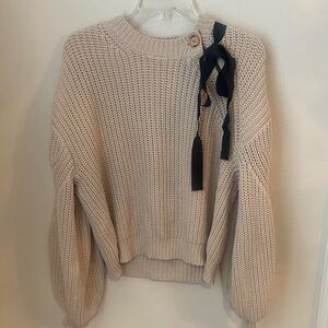 Ulla Johnson Grosgrain-Bow Waffle Knit Pullover